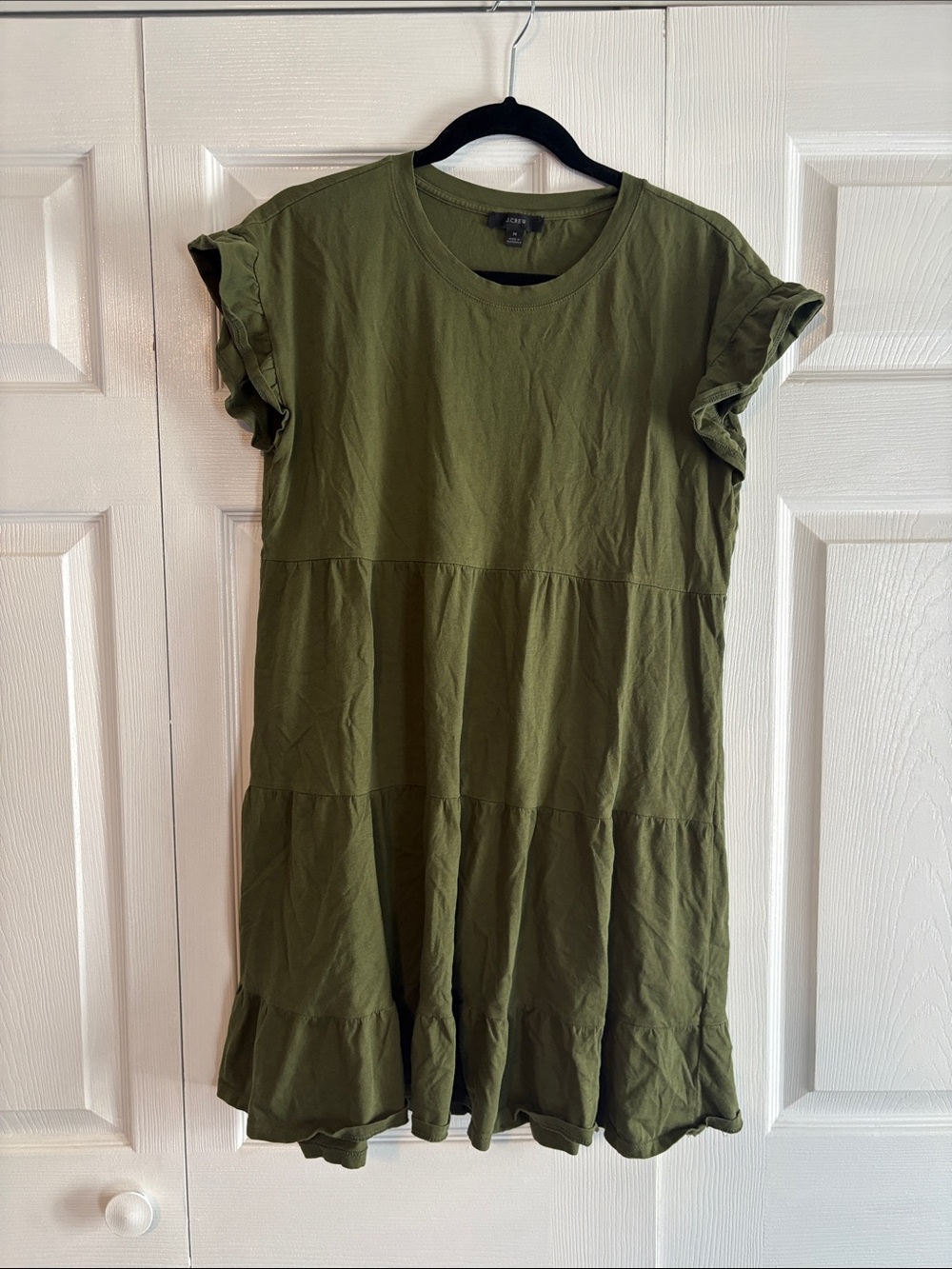 J.Crew Tiered Dress in Broken Jersey Safari Green Size Medium